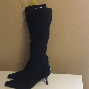 Donald J. Pliner Black Microfiber Heel Boots